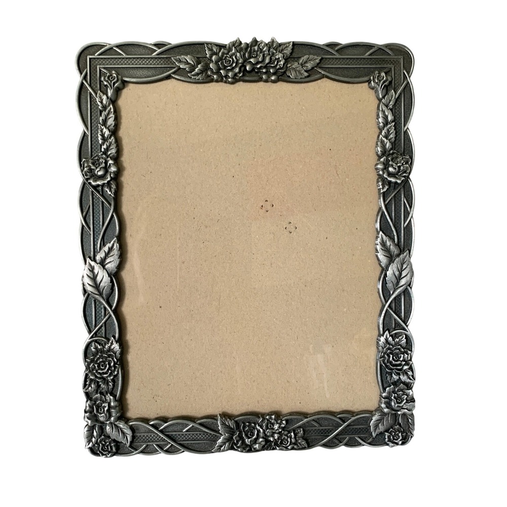 Decorel Pewter Tone Rose Floral Vine Relief 8x10 Tabletop Photo Frame E71980T